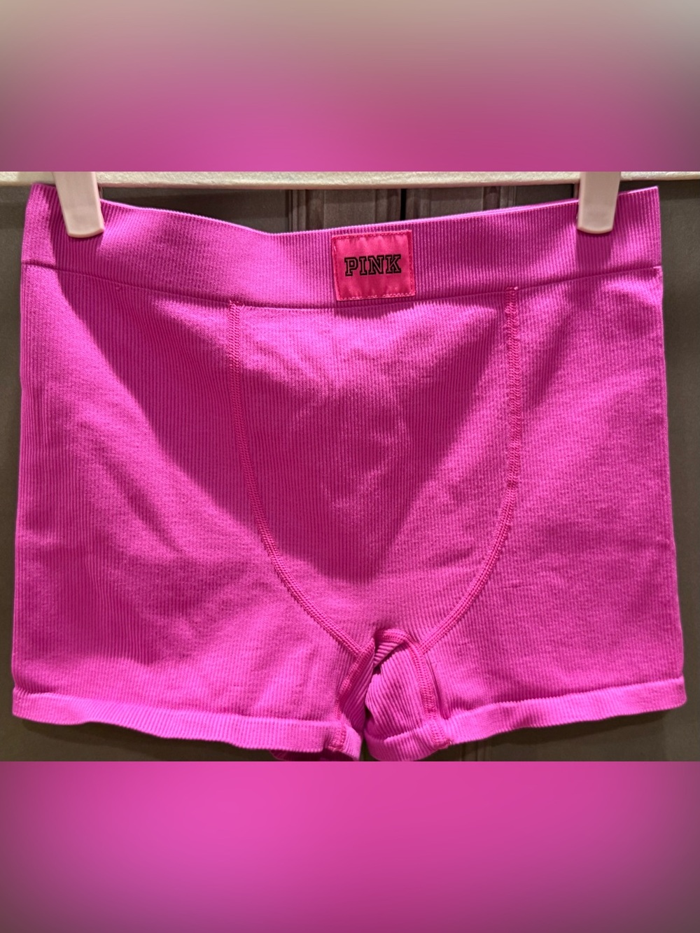 PINK Victoria's Secret Medium Hot Pink Ribbed Boyshorts